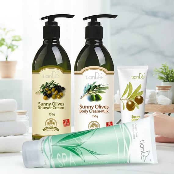 Erwecken der Haut mit der Kraft der Oliven und des grünen Tees